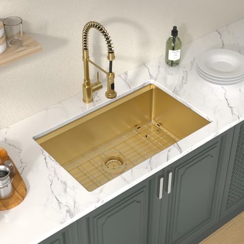 Lordear Gold Undermount Kitchen Sink Workstation 30 Inch Kitchen Sink 16 Gauge Stainless Steel Under Counter Sink Single Bowl Handmade Kitchen Sinks Basin 30x19x10 Inch - Image 3