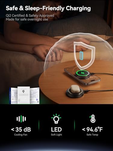THREEKEY Qi2.2 25W Magnetic Wireless Charger with Cooling Fan - Image 6