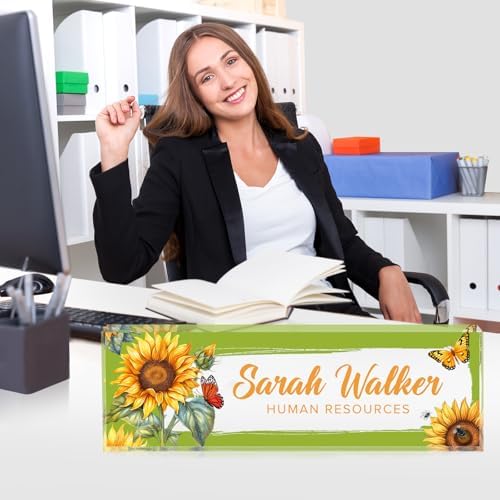Custom Name Plate for Desk - Desk Name Plate Personalized - Acrylic Office Desk Accessories - Appreciation Gifts for Coworkers Employee Teacher Staff Boss - Office Decor for Women Men (Sunflowers C) - Image 3