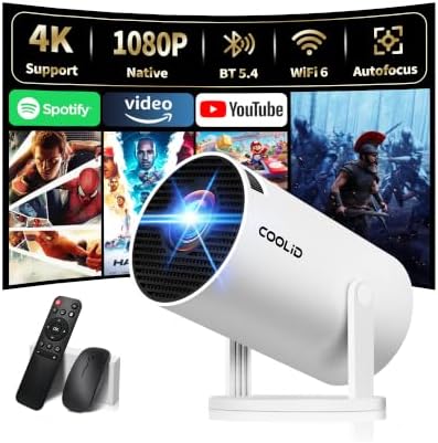 [Built-in Apps & 2026 Upgraded] Mini Projector Support 4K 1080P Auto Keystone 180° Rotatable with WiFi 6 and Bluetooth 5.4, Projector Portable Compatibile with HDMI/TV Stick/Memory Stick/Laptop-White by Unknown