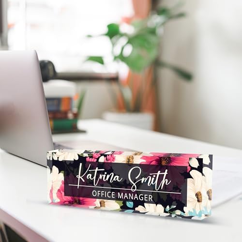 Personalized Name Plate for Desk, Custom Desk Name Plate, Acrylic Name Plate Office Desk Accessories, Personalized Office Gifts for Coworkers Teachers, Employee Appreciation Gifts (C-Dark Floral) - Image 2