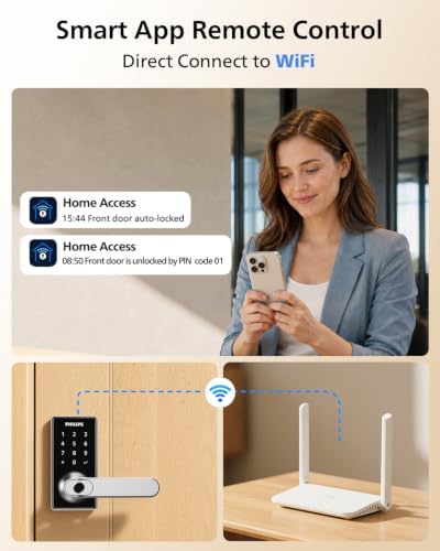Philips Upgraded Wi-Fi Smart Lock with Handle, Keyless Entry Door Lock, Smart Door Knob, Fingerprint Unlock, App Remote Control, Auto-Lock, Keypad Deadbolt with Lever for Bedrooms, Office, Front Door - Image 4