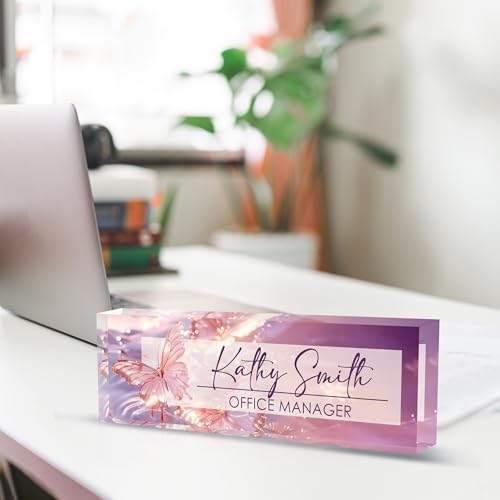 Personalized Name Plate for Desk, Custom Desk Name Plate, Acrylic Name Plate Office Desk Accessories, Personalized Office Gifts for Coworkers Teachers, Employee Appreciation Gifts (Purple Crystal) - Image 4