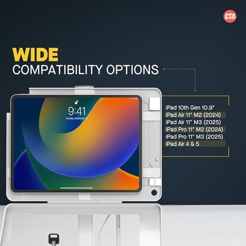 Dual Kiosk Stand – CTA Dual Security Kiosk Stand with Locking Case and Cable for iPad 11th Gen A16 11” - 10th Gen 10.9” - 11” Pro - Air 4 & 5 Gen - White (PAD-ASK109W) - Image 5