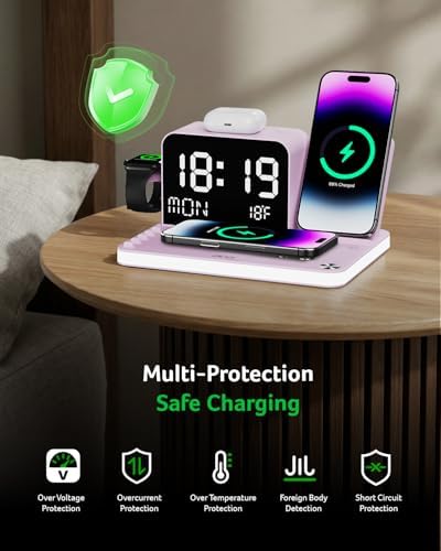 Acer 7-in-1 Wireless Charging Station Charger Stand for Multiple Devices for Apple -iPhone 18 17 16 15 14 13 Pro Max Apple Watch Airpods, Wireless iPhone Charger Station with Bluetooth TimeSync Purple - Image 5