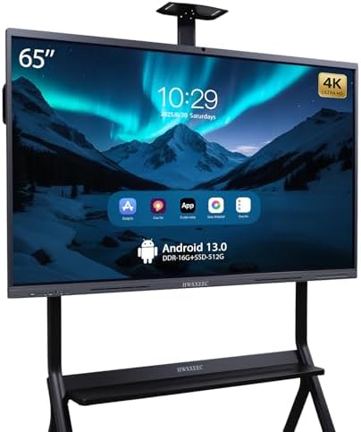 Smart Board 65 Inch Interactive Whiteboard, 4K UHD Touch Screen Digital Board with 20MP Camera, Built-in Android OS for Conference, Office, Teaching - Mount Included by Unknown
