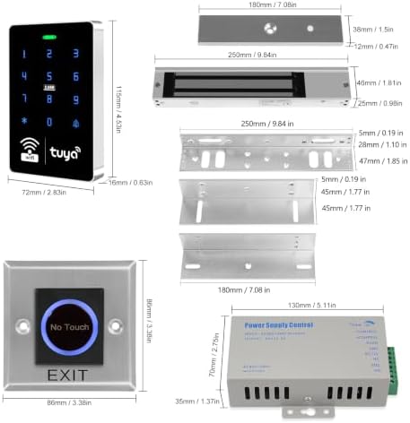 WiFi TUYA Complete Security Access System Kit with Waterproof RFID Touch Keypad Door Lock, Smart Remote Door Opener, App，600-Pound Electric Magnetic Lock + ZL, Metal Sensor Switch, Doorbel - Image 6