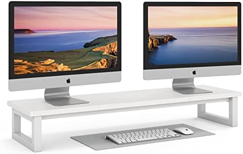 YAOHUOO Dual Monitor Stand Riser, 39Inch Large Monitor Stands for 2 Monitors, Computer Monitor Stand, Wooden Desktop Oraganizer Shelf for Office Desk Computer,Laptop,TV by YAOHUOO