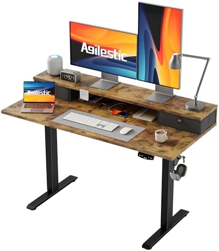 Agilestic 48 x 24 Inches Electric Standing Desk with 2 Storage Drawers, Adjustable Height Sit and Stand Computer Table with Splice Board, Rustic Brown by Agilestic