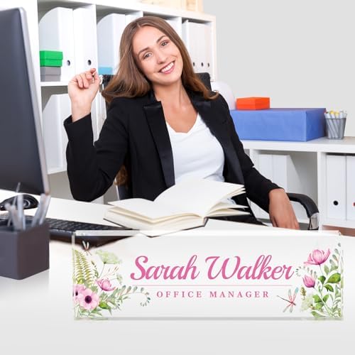 Custom Name Plate for Desk - Desk Name Plate Personalized - Acrylic Office Desk Accessories - Appreciation Gifts for Coworkers Employee Teacher Staff Boss - Office Decor for Women Men (Pink Flowers B) - Image 3
