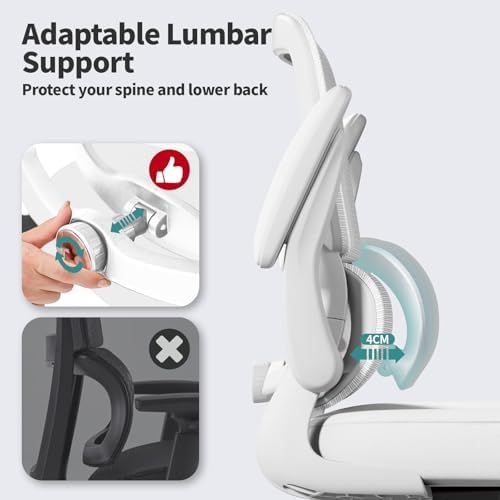 TRALT Office Chair - Ergonomic Desk Chair with Adjustable Lumbar Support, Mesh Computer Chair, Executive Chair for Home Office Comfortable Lumbar Support (1, White White) - Image 4