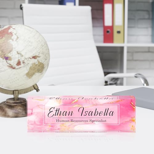 Custom Name Plate for Office - Personalized Desk Decor, Employee Appreciation Gifts - Pink Marble - Image 3