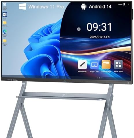 65'' Smart Board, 4K Touch Screen Interactive whiteboard, Built in Dual System Windows 11 & Android, All-in-One Digital Whiteboard for Classroom Office Home with Open App Ecosystem (Board+Wall Mount) by LINGHUFOX