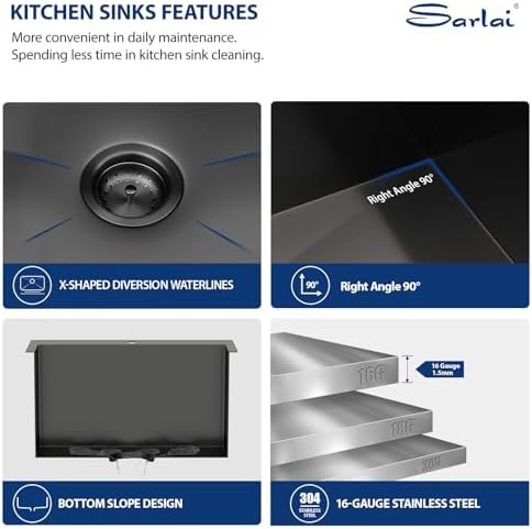Sarlai Laundry Sink with Faucet Black Drop In Kitchen Sink Utility 12" Deep - Image 5
