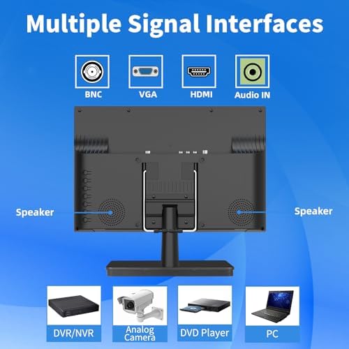 Jexiop 12.5 inch Security Monitor,Small Monitor with Speaker,Remote Control/HDMI/VGA/BNC/RCA Interfaces in for Home | Office | Warehouse Surveillance | RV - Image 4