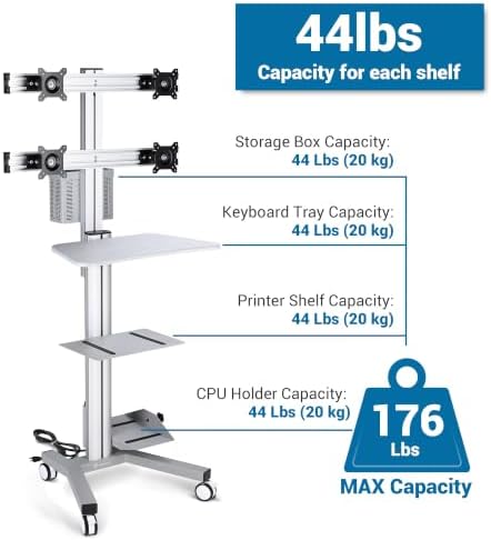 Yescom NexusX Commander Rolling Computer Cart 4-Monitors Industrial - Image 4