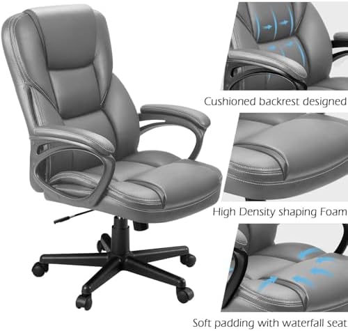 Furmax Office Executive Chair High Back Adjustable Managerial Home Desk Chair, Swivel Computer PU Leather Chair with Lumbar Support (2, Gray) - Image 6