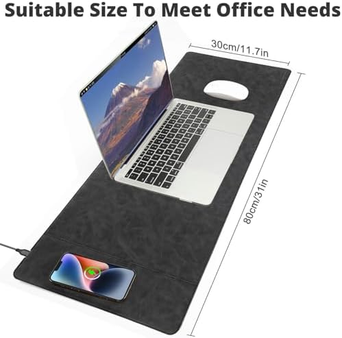 Magnetic Wireless Charging Mouse Mat, 31"x11.7" Large Mouse Pad with Wireless Charging, Microfiber Leather Office Desk Pad, Waterproof Extended Computer Keyboard Desk Mat for Office & Home, Laptop - Image 4