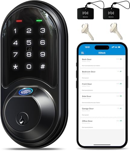 Veise RZ07 Fingerprint Smart Door Lock Deadbolt, App Control, Matte Black by Veise