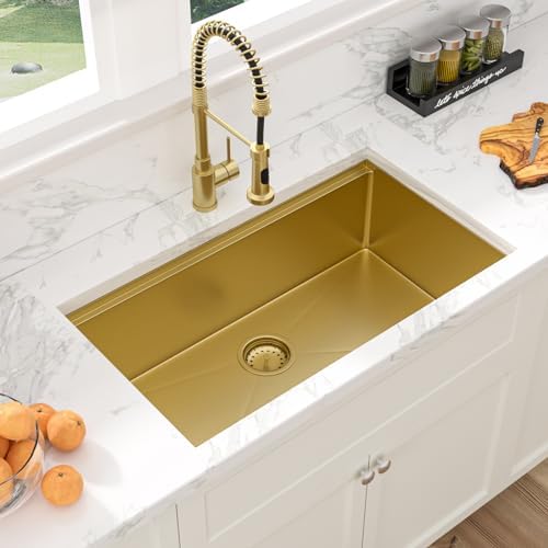 Sarlai 32 Gold Undermount Kitchen Sink 32" x19" Gold Sinks Workstation - Image 2