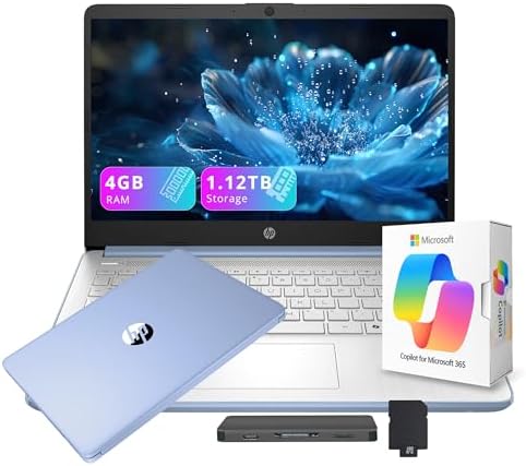 HP Stream 14" HD Student&Business Laptop with AI Copilot, Intel Processor N150, 4GB RAM, 1.12TB Storage (128GB UFS + 1TB Docking Station), 1 Year Office 365, 720p Webcam, Win 11, Sky Blue by Unknown