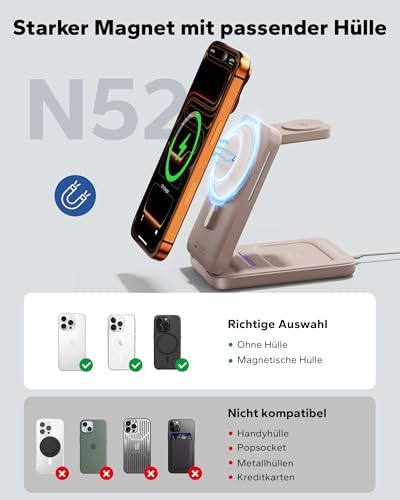 KPON Foldable 3in1 Charging Station for Magsafe, Travel Phone and Watch Charger for Apple Devices, Wireless Charging Dock for iPhone 17 16 15 14 13 12 Series/Apple Watch/Airpods - Image 6