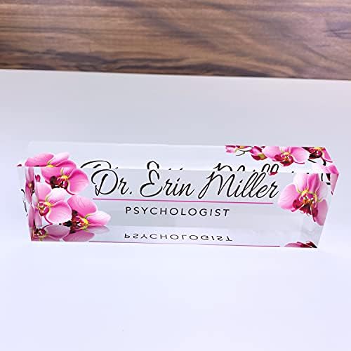 Artblox Custom Desk Name Plate - Orchids Design on Clear Acrylic Glass - Personalized with Your Name and Credentials for Office - Image 4