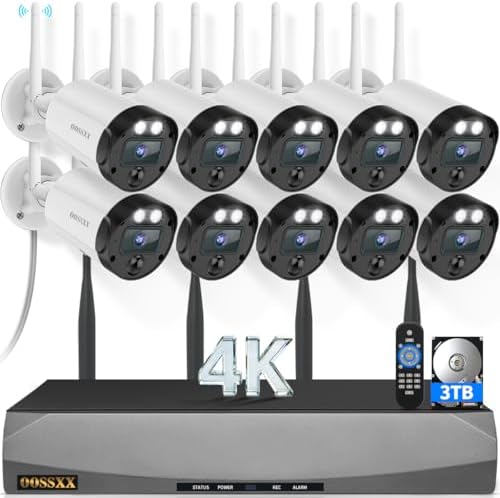 4K Wireless Security Camera System 10Pcs WiFi Cameras, 4K/16CH NVR, 3TB HDD by OOSSXX