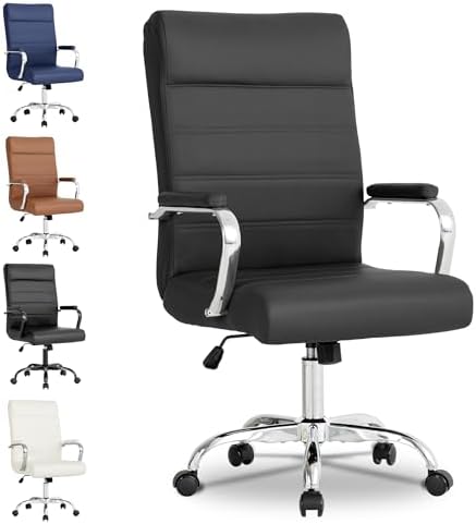 Office Desk Chair,Modern Leather Conference Room Chairs,High Back Ergonomic Home ofiice Chair,Adjustable Height Swivel Executive Computer Chair with Armrest and Padded Seat,Black by BOWTHY