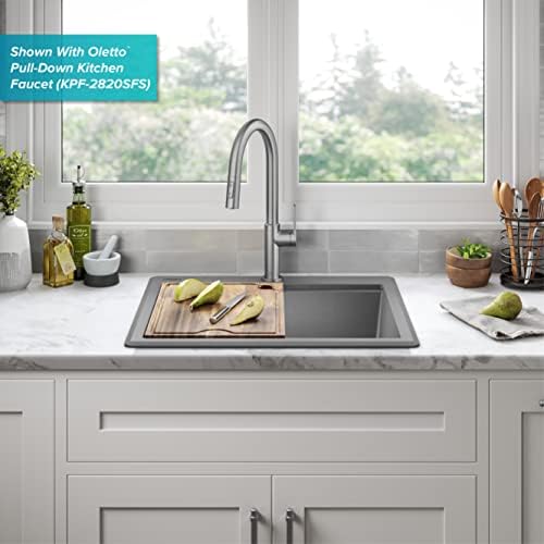 KRAUS Bellucci 25-inch Granite Workstation Drop In Top Mount Single Bowl Kitchen Sink in Metallic Grey with Accessories, KGTW12-25MGR - Image 4