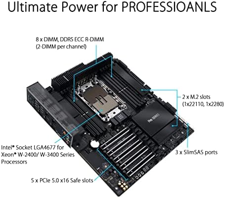 ASUS Pro WS W790-ACE Intel LGA 4677 CEB Motherboard,5xPCIe 5.0x16 Slots,DDR5 R-DIMM,10G & 2.5GLAN,USB 3.2 Gen 2x2 Type-C,BMC Header, ACCE - Image 2