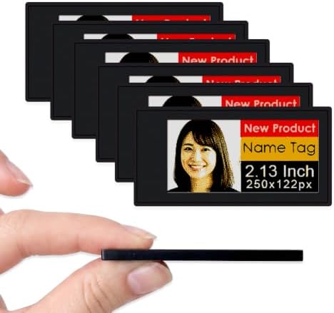 [Santek] EZ Sign NFC E-Paper Display – No Battery, Ultra-Thin 0.13”, Rewritable 4-Color Digital Display, App-Controlled (iOS/Android/PC), IP65 (Black, 2.13" 6pcs, No Stand and Clip Included) by Santek