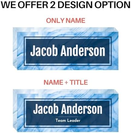 Customized Clear Acrylic Thick 8x3" Desk Name Plate Block with Personalized Logo - Professional Office Decor - Customized Acrylic Plate Gift for Teacher Co-workers (Blue Wave) - Image 3