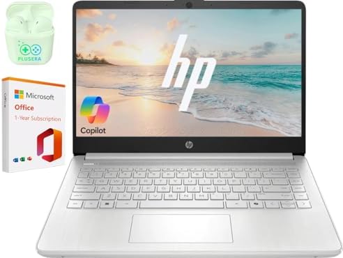 HP 14" Business Laptop Computer with 1-Year Office 365, Intel Quad-Core N150 Processor, 4GB RAM 384GB Storage (128GB UFS+256GB SD Card), Windows 11 Home, PLUSERA Earphones, Natural Silver by Unknown