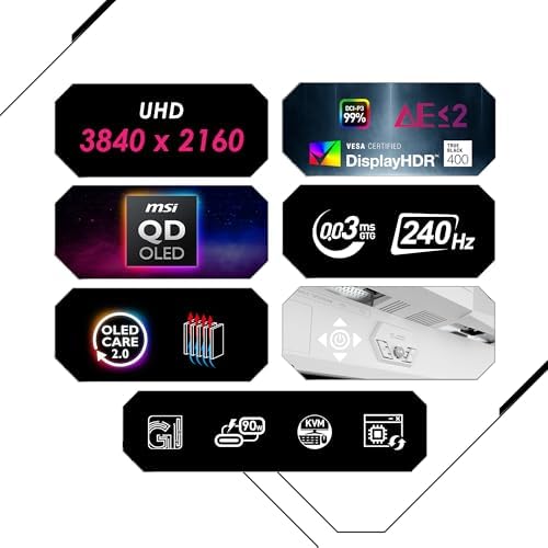 msi MPG 321URXW QD-OLED 31.5 Inch 4K UHD Gaming Monitor - 3840 x 2160 Quantum Dot OLED Panel, 240Hz / 0.03ms, 99% DCI-P3, ΔE≤2, DisplayHDR True Black 400, KVM, RGB - DP 1.4a, HDMI 2.1, USB Type-C 98W - Image 2