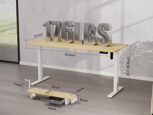 WALKINGDESK 63x24 Inches Electric Standing Desk with Drawer and Monitor Stand, Height Adjustable Sit to Stand up Desk for Home Office, Ergonomic Computer Table with Phone Holder, 3 Hooks, Oak - Image 3