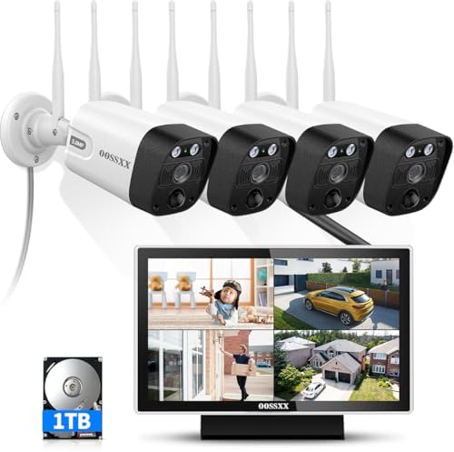 5MP Wireless Security Camera System with 10" Monitor & 4 WiFi Cameras by OOSSXX