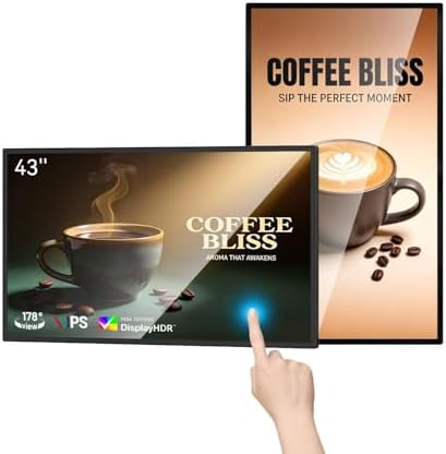 43 inch Wall Mount Digital Signage, FHD Touchscreen 43" Monitor Android 14 by RIXZSIW