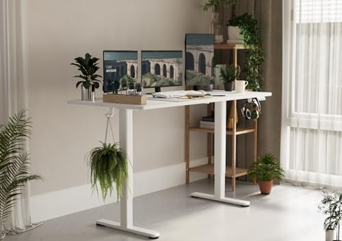 Claiks Electric Height Adjustable Standing Desk, 55x24 Inch, White - Image 2
