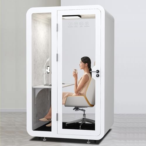Mobile Sound Proof Booth, Mobile Office Pod Booth Meeting Room, Movable Portable Sound Booths, with LED Lighting System, Wheels, USB Ports, for Workspace Home by MOFGOE