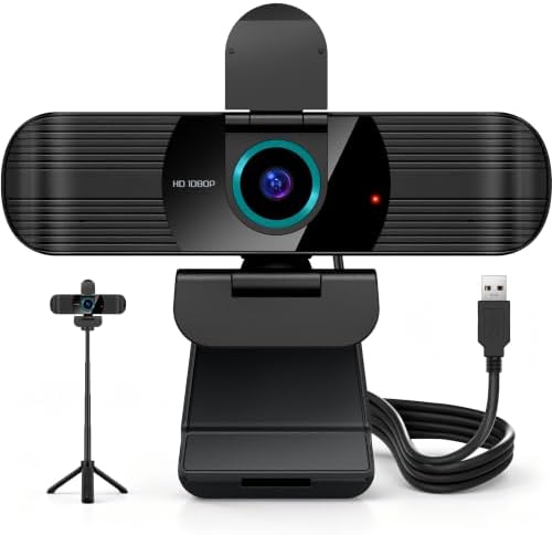 Pro HD 1080p/30fps Webcam with Tripod, External USB Camera for PC/Laptop by RUWBY
