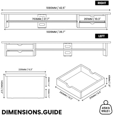 Fenge Monitor Stand, Desk Computer Riser with Frosted Storage Drawer, Oak - Image 3