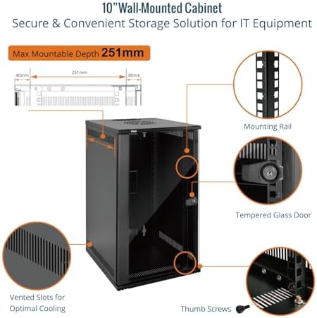 Tecmojo 12U 10 inch Rack, Wall Mount Network Cabinet Set,12.3W x 13D x 22.3H- Load Capacity 110Lbs(50 kg),Black 10" Wall Housing Server Rack Set - Image 3