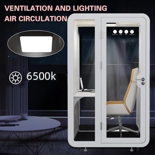 Portable Mobile Office Pod, Movable Phone Booth, LED Light Sound Booth Proof Work Pod for Office and Home, Privacy Proof Separate Room for Private Meeting, Study - Image 5