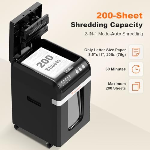 Bonsaii 200-Sheet Auto Feed Micro Cut Heavy Duty Paper Shredder for Office - Image 2