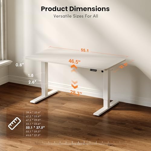 CubiCubi Electric Height Adjustable Standing Desk 55x28 Inch, White - Image 2
