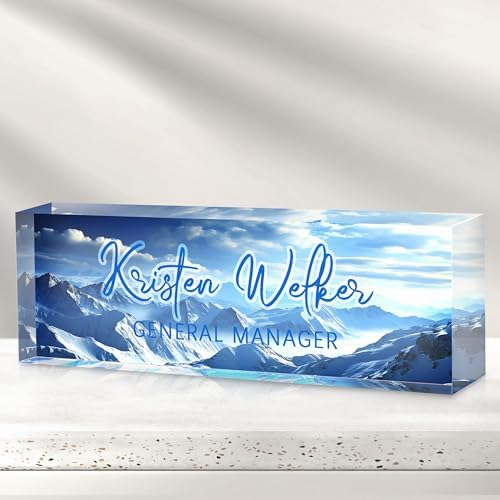 Custom Office Name Plate for Desk - Desk Name Plate Personalized Gifts for Coworkers, Boss, Employees, Teacher, Nurse - Office Desk Decor for Women Men - Employee Appreciation Gifts (Mountain Peak) by Cryphart-CustomGiftExpert