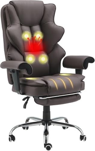HOMREST Heated Massage Executive Office Chair with Foot Rest,Brown by HOMREST