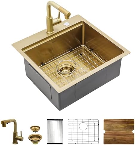 18 Inch Gold Drop In Outdoor Bar Sink with Accessories by Couoko