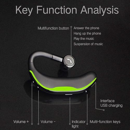 Wireless Earpiece Wireless Headphone Handsfree Call Headset Noise Cancelling Earbud Long Talk Time Earphone Compatible with Smart Cell Phones Car Driver Trucker Business Office Men Women (Green) - Image 6